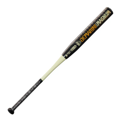 A photo of the 2025 Jason Magnum Signature Nautalai Slo-pitch Bat in colour black, white and yellow.