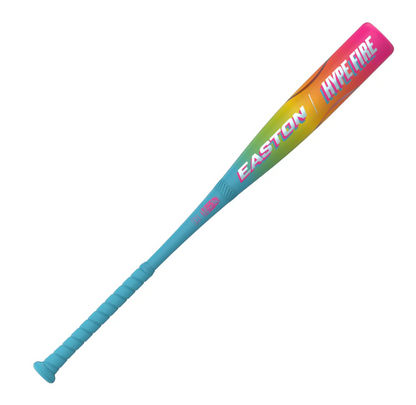 A photo of the 2026 Easton Hype Fire 2 3/4" Barrel (-10) Baseball Bat in colour red, yellow, and blue.