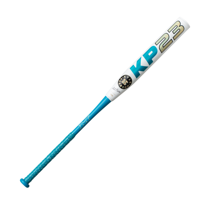 A photo of the 2026 Miken KP23 12.5" 2-Piece Maxload USSSA Bat in colour white and blue.