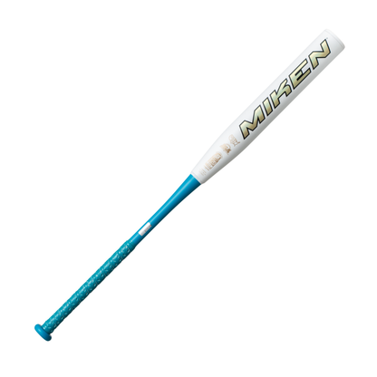 A photo of the 2026 Miken KP23 12.5" 2-Piece Maxload USSSA Bat in colour white and blue.