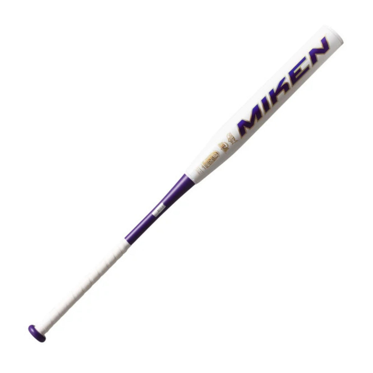 A photo of the 2026 Miken KP23 Kyle Pearson USSSA 12.5" 2-Piece Maxload Slo-pitch Bat in colour white and purple.