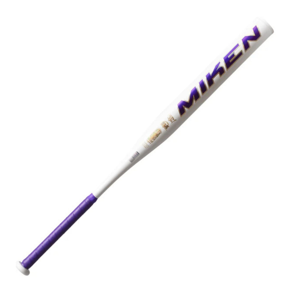 A photo of the 2026 Miken KP23 Kyle Pearson USSSA 14" 1-Piece Maxload Slo-pitch Bat in colour white and purple.