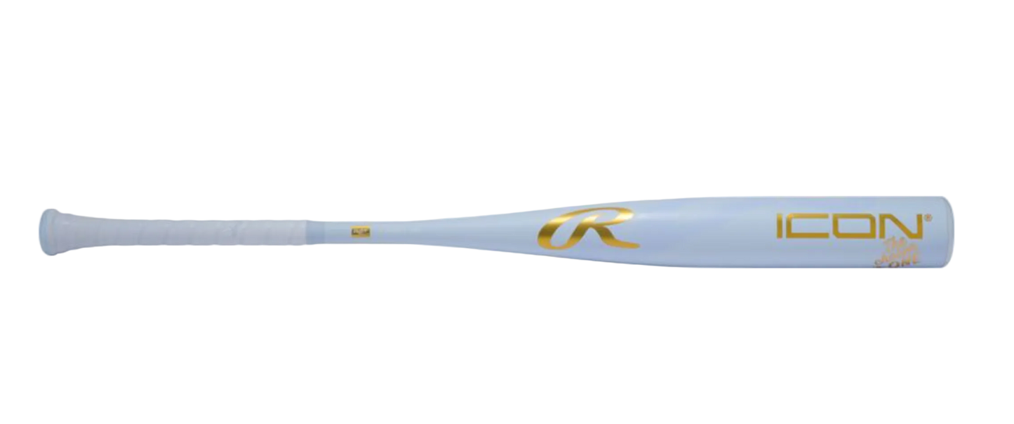 A photo of the 2026 Rawlings Icon The Chosen One (-3) BBCOR Baseball Bat in colour blue and gold.
