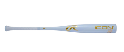 A photo of the 2026 Rawlings Icon The Chosen One (-3) BBCOR Baseball Bat in colour blue and gold.