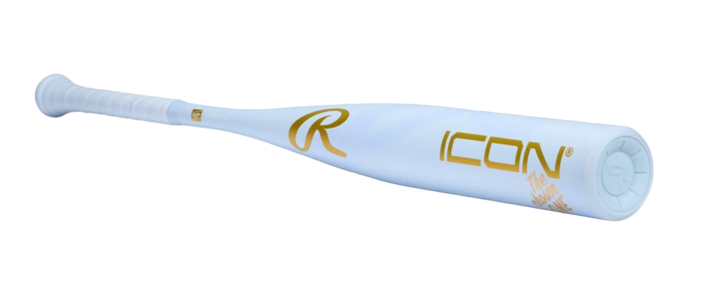 A photo of the 2026 Rawlings Icon The Chosen One (-3) BBCOR Baseball Bat in colour blue and gold.