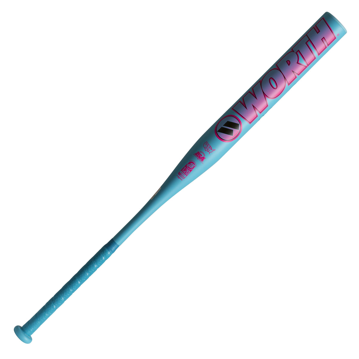 A photo of the Worth 2Legit XL 1-Piece Slo-pitch Bat (2026) in colour teal and pink