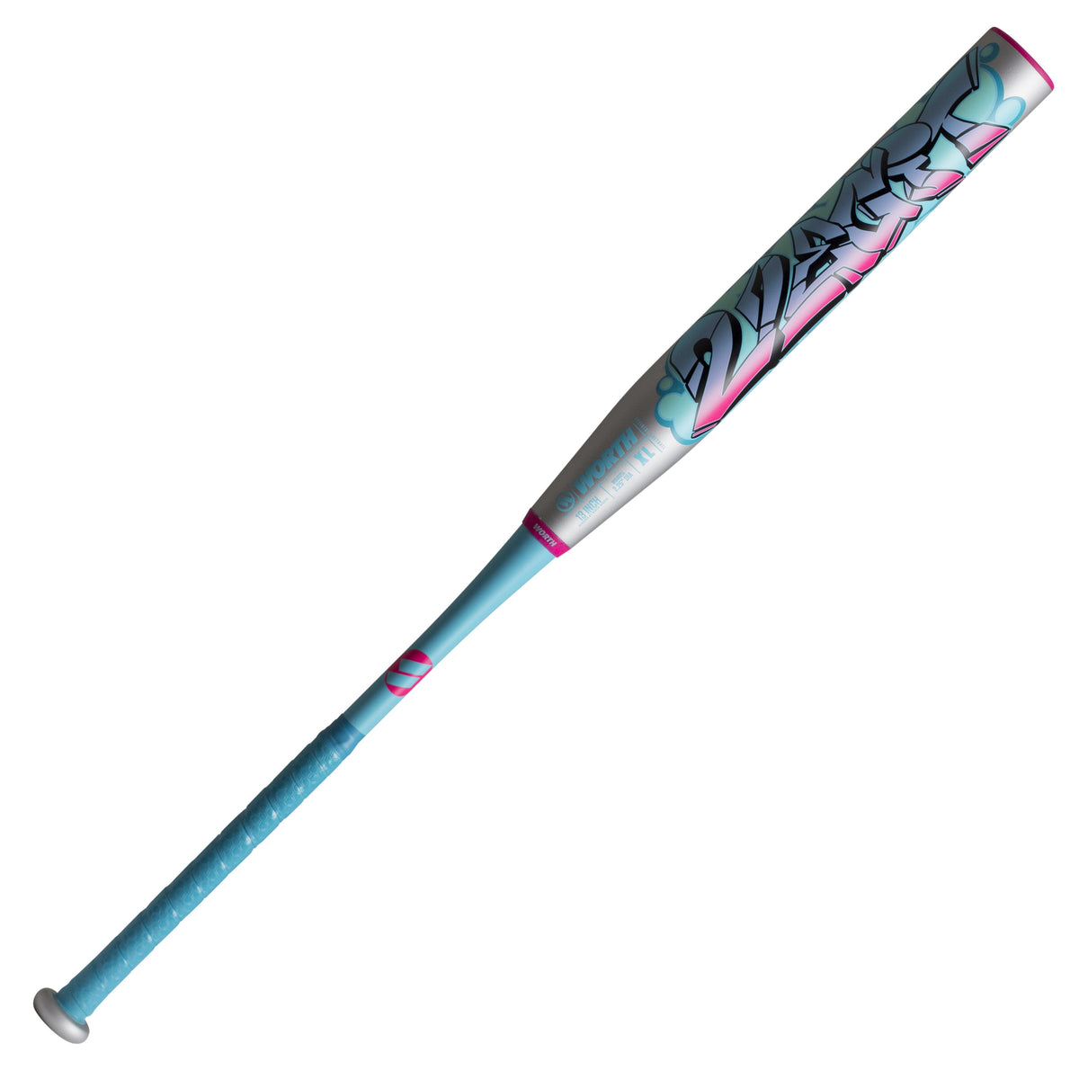 A photo of the Worth 2Legit XL USSSA Slo-pitch Bat (2026) 2 piece in colour blue and silver.