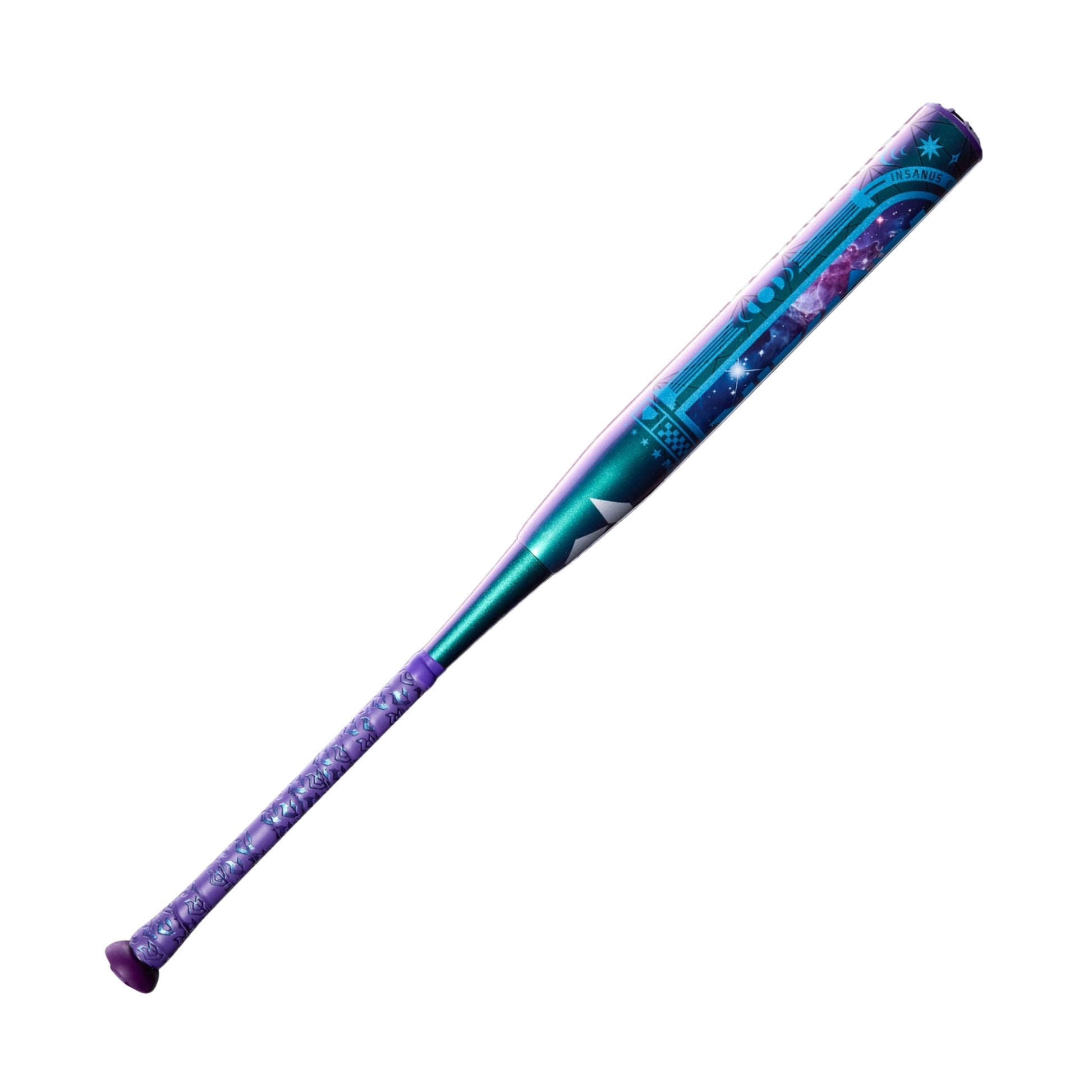 A photo of the 2027 DeMarini Vizion (-10) Fastpitch Bat in colour purple and blue.