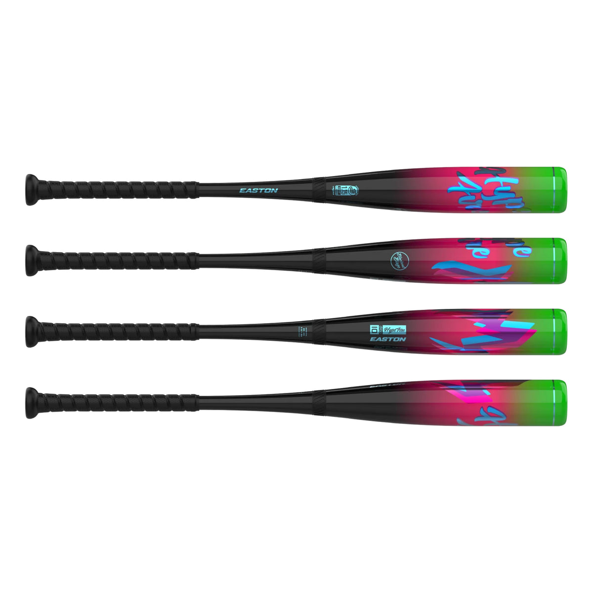 A photo of the 2027 Easton Hype Fire "Blackout Blaze" (-5) Baseball Bat in colour black, red and teal.