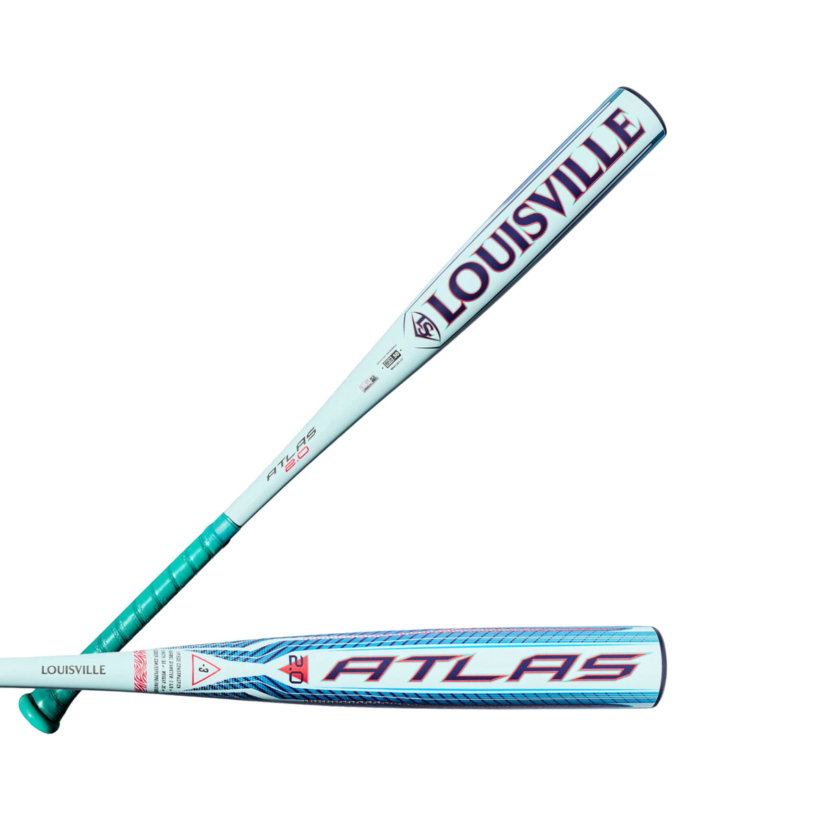 A photo of the 2027 Louisville Slugger Atlas™ 2.0 (-3) BBCOR Baseball Bat in colour blue and teal.