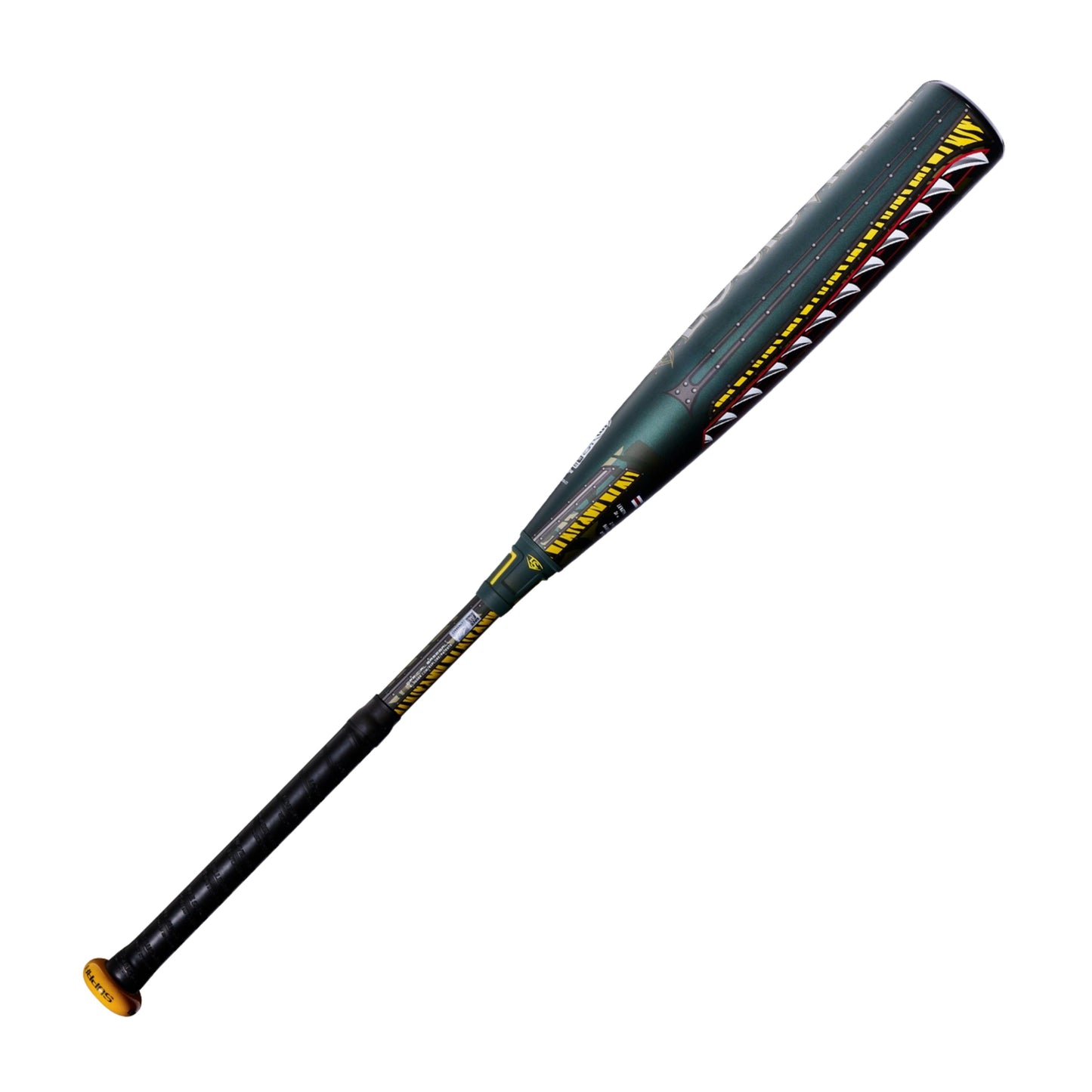 A photo of the 2027 Louisville Slugger Supra Tigershark USSSA Baseball Bat in colour green with white SUPRA logo and teeth.