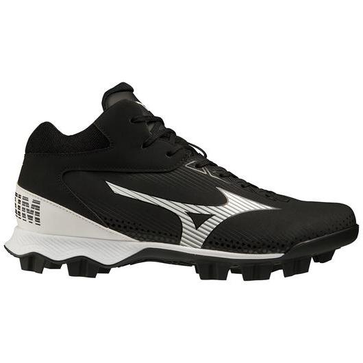 A photo of the Mizuno Wave LightRevo TPU Mid Men's Molded Baseball Cleats in colour black and white side view.