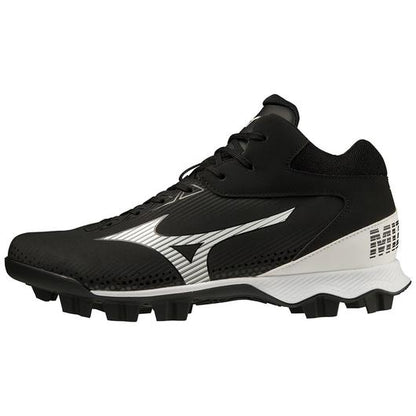 A photo of the Mizuno Wave LightRevo TPU Mid Men's Molded Baseball Cleats in colour black and white side view.