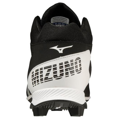 A photo of the Mizuno Wave LightRevo TPU Mid Men's Molded Baseball Cleats in colour black and white back view.