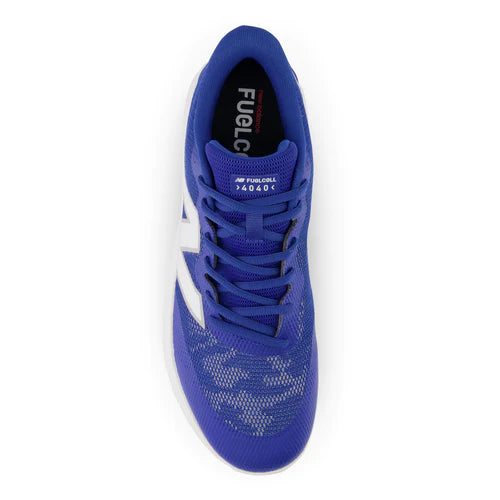 A photo of the New Balance FuelCell 4040v7 Turf Trainer Baseball Shoes in colour royal blue top down view.