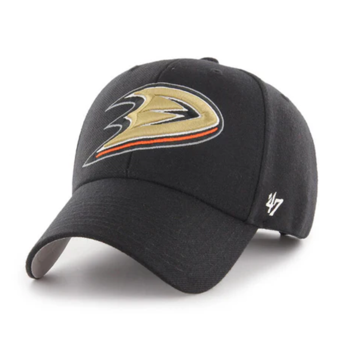 A photo of the 47 brand hat for the Anaheim Ducks in the colour black.