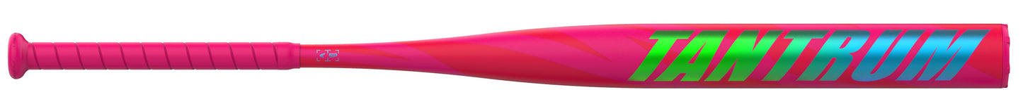 A photo of the Easton Tantrum Balanced 13" 1-Piece Slo-Pitch Softball Bat (2026) in colour red with green and blue text.
