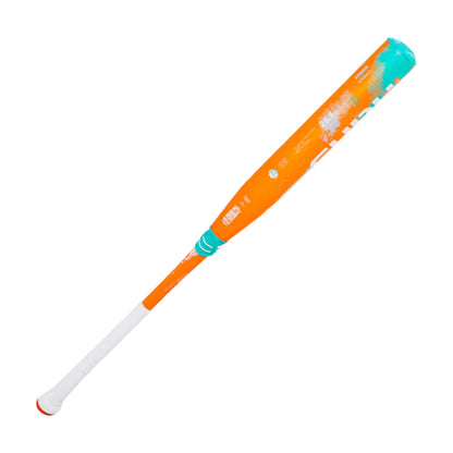 A photo of the Axe Fury Bravo Kyle Pearson Signature USSSA 12" Maxload Flared Handle Slo-pitch Bat in colour orange and teal.