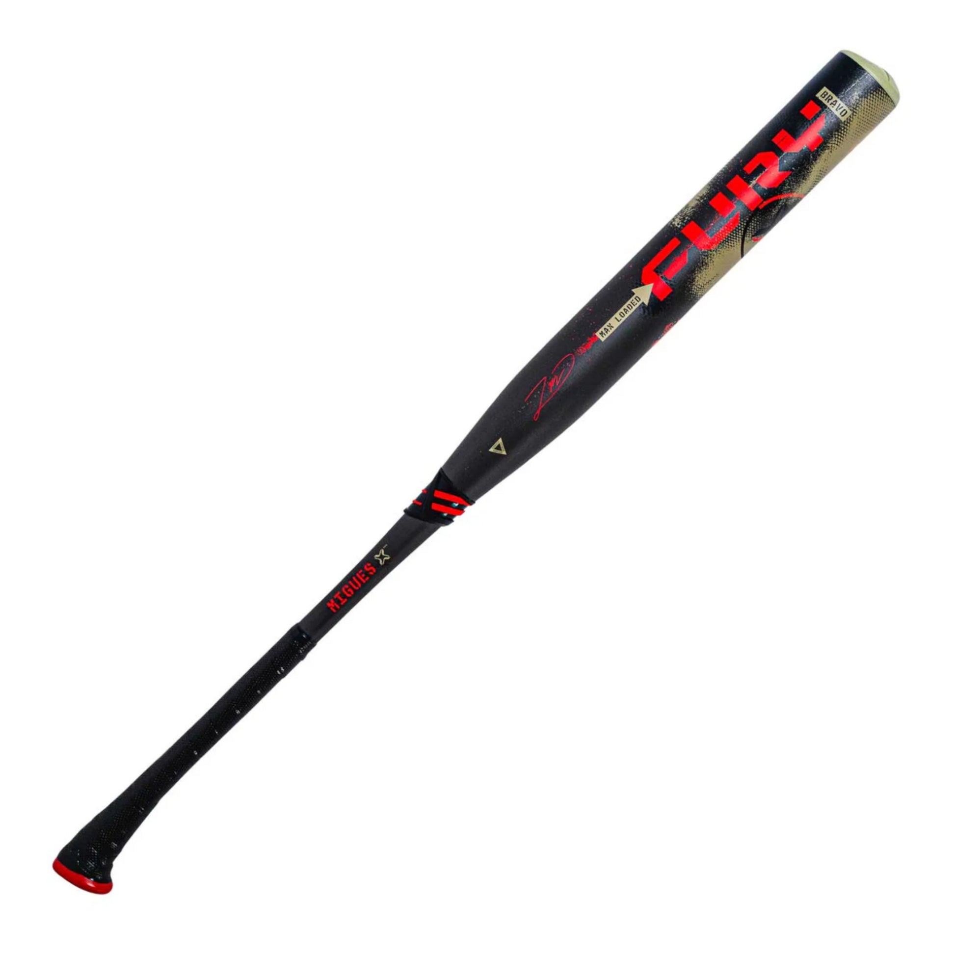 A photo of the Axe Fury Bravo Zane Migues 13'' Endloaded USSSA Slo-pitch Bat in colour black and red.