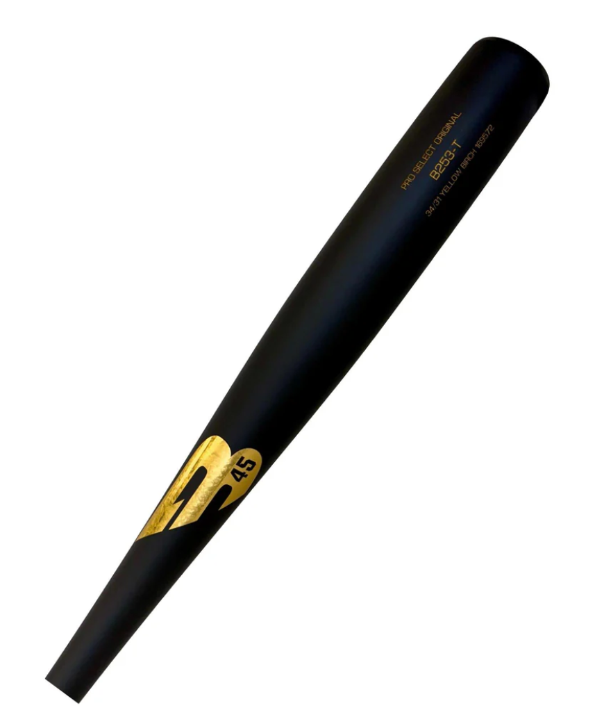 A photo of the B45 B253-T Pro Select Stock Torpedo Baseball Bat (2025) in colour black and gold.