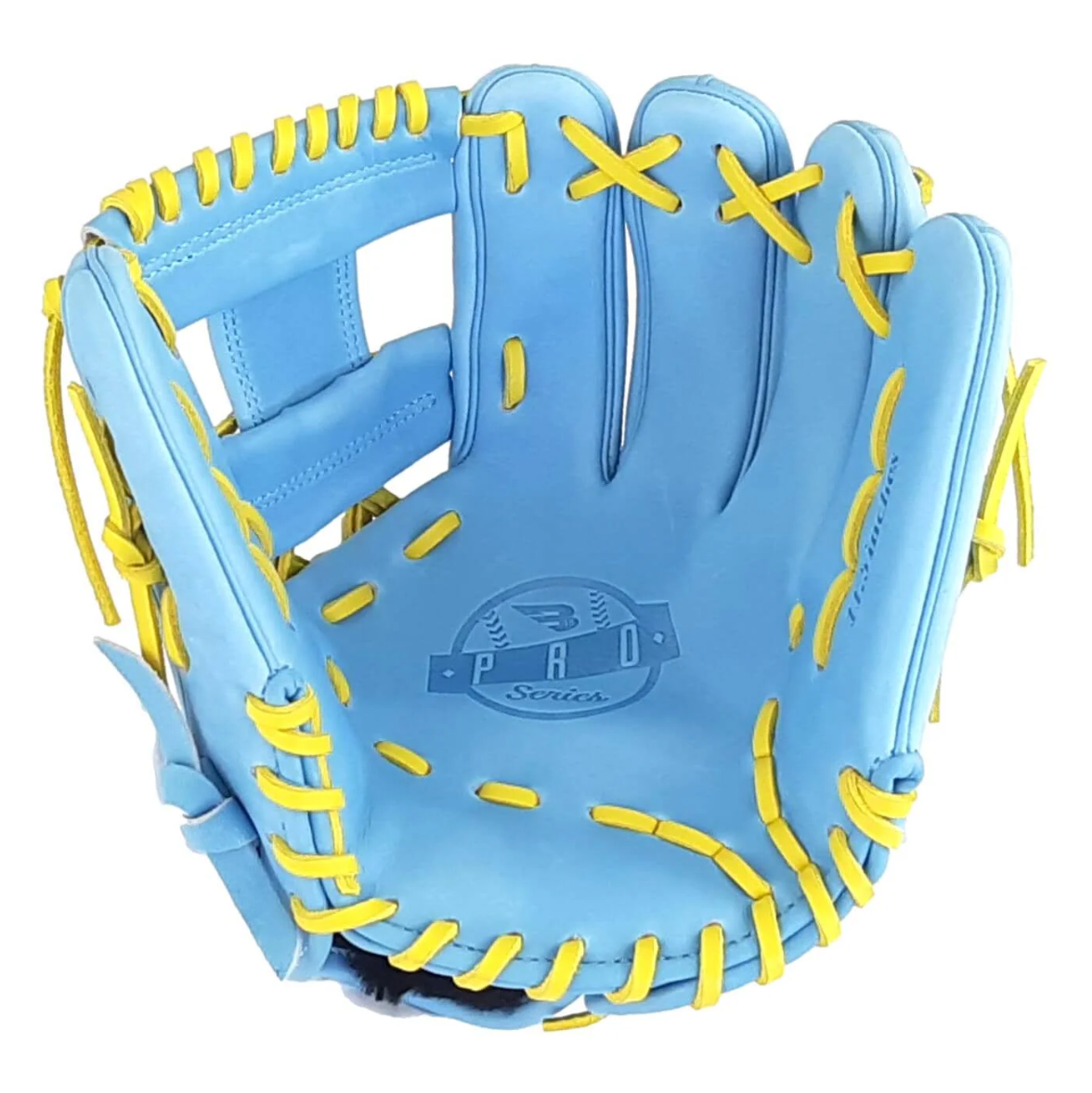 A photo of the B45 Pro Series 11.5" I-Web Baseball Glove in colour blue and yellow.