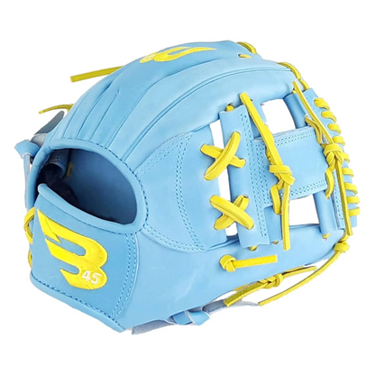 A photo of the B45 Pro Series 11.5" I-Web Baseball Glove in colour blue and yellow.