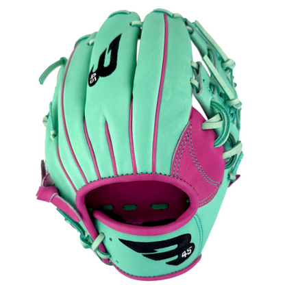 A photo of the B45 Pro Series 11.5" I-Web Baseball Glove in colour teal and pink.