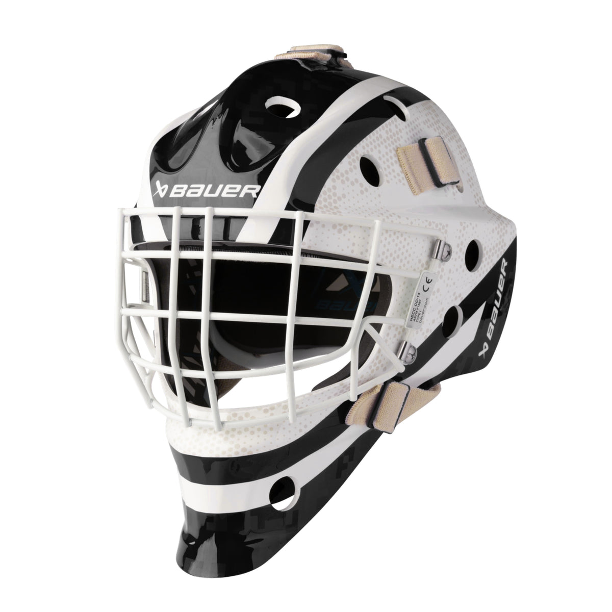 A photo of the BAUER 930 Decal Goal Mask in colour white and black.