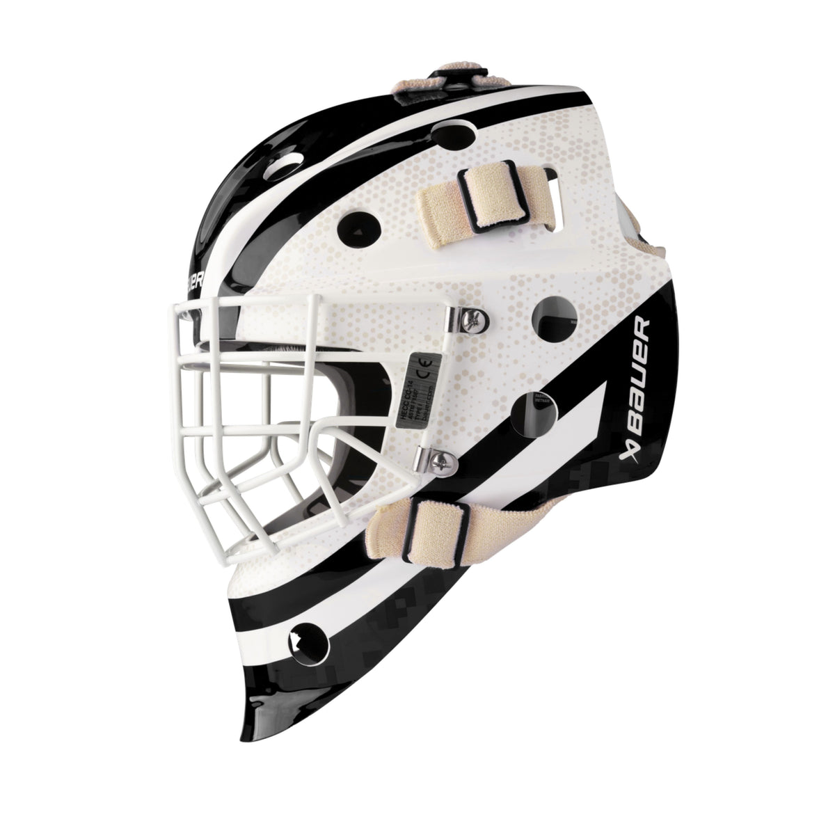 A photo of the BAUER 930 Decal Goal Mask in colour white and black.