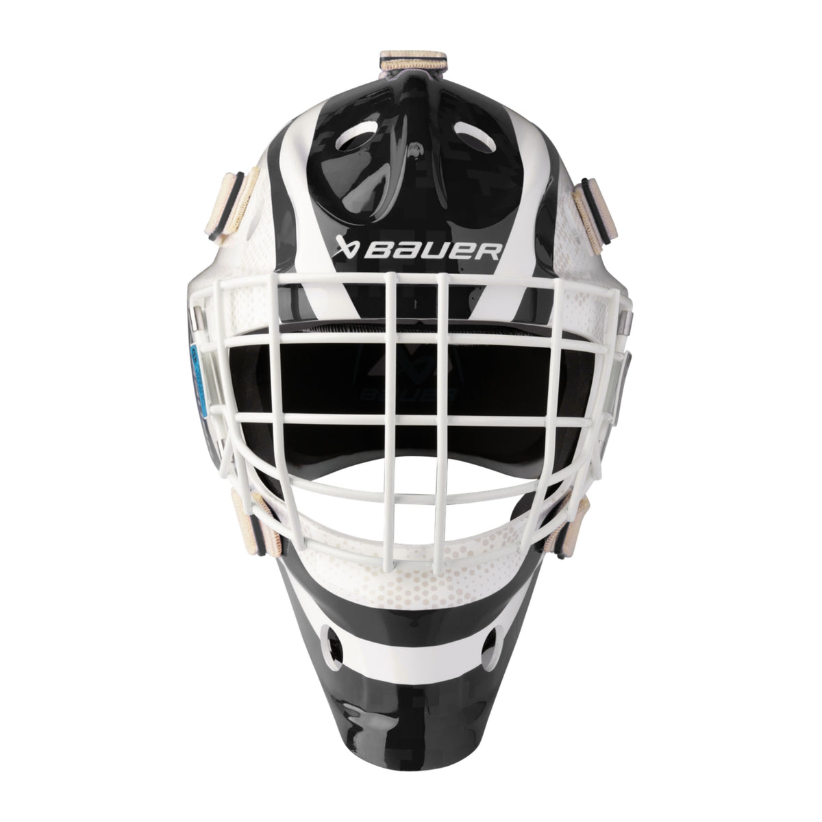 A photo of the BAUER 930 Decal Goal Mask in colour white and black.