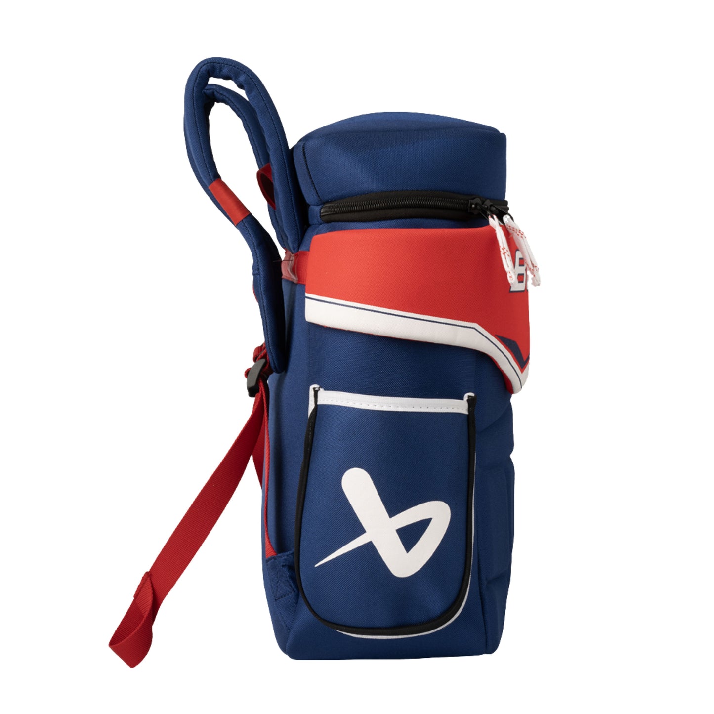 A photo of the Bauer Glove Backpack in colour blue and red.