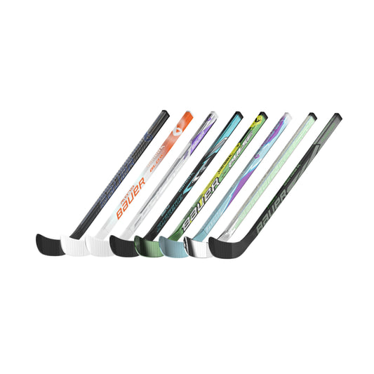 A photo of the entire BAUER Mystery Minis® Player Sticks 2026 collection.