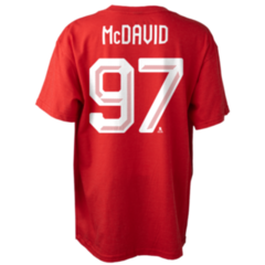 A photo of the BAUER x Hockey Canada® Player Tee in colour red with a white McDAVID 97