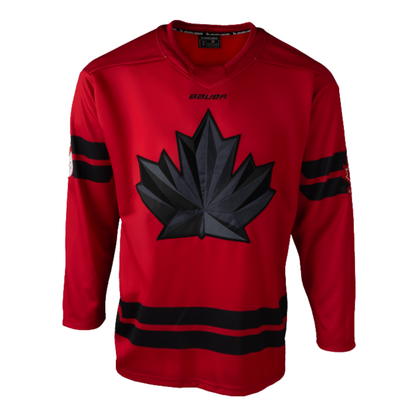 A photo of the BAUER x Hockey Canada® Replica Jersey in colour red and black.
