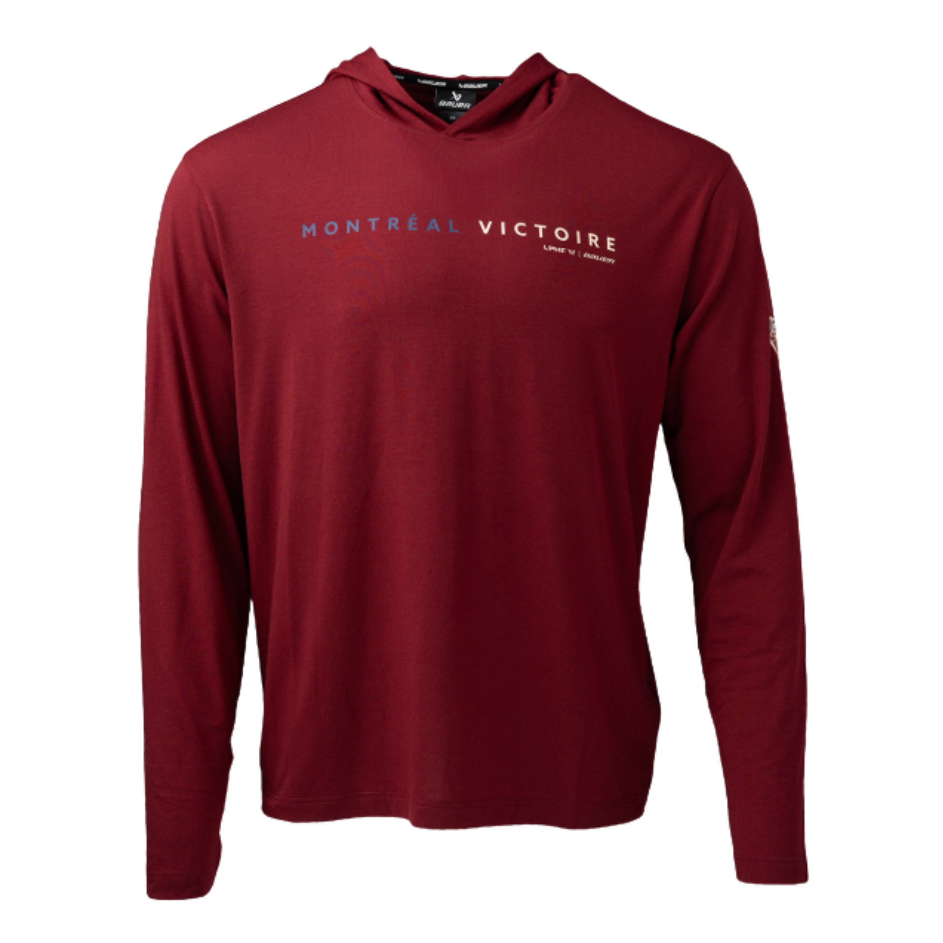 A photo of the BAUER x PWHL Lightweight Hoodie in Montreal Red.