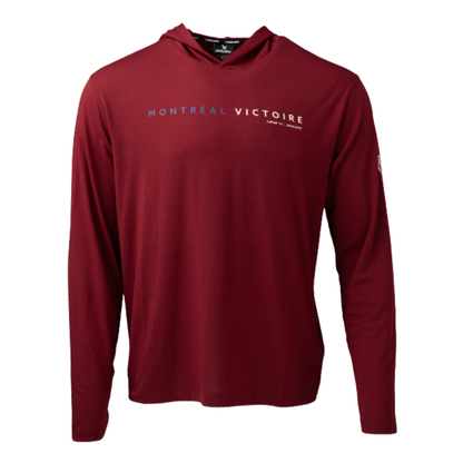 A photo of the BAUER x PWHL Lightweight Hoodie in Montreal Red.