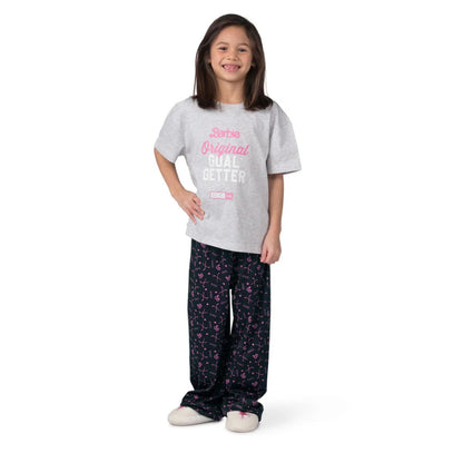 A photo of a child wearing a grey Barbie™ x CCM Grey Goal Getter Short Sleeve T‑Shirt