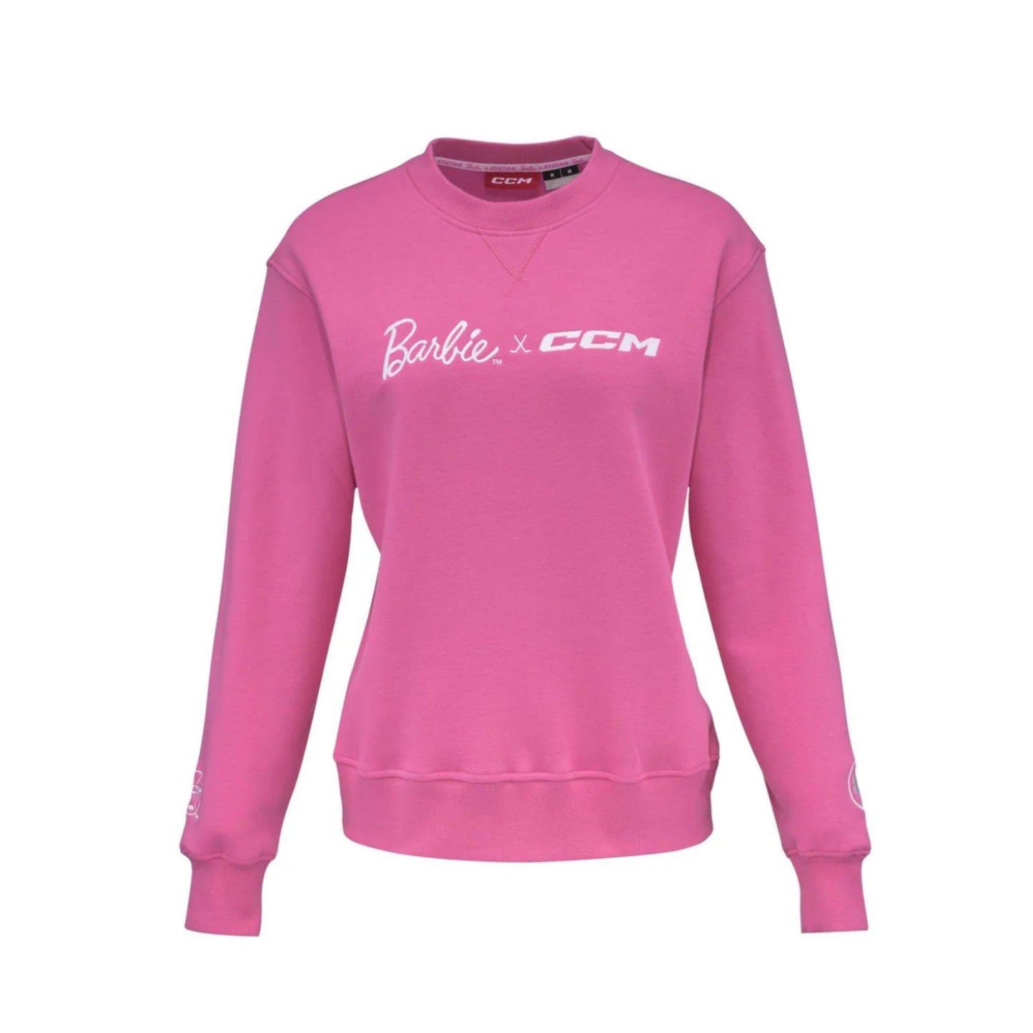 A photo of the Barbie™ x CCM Pink Embroidered Crewneck in colour pink.