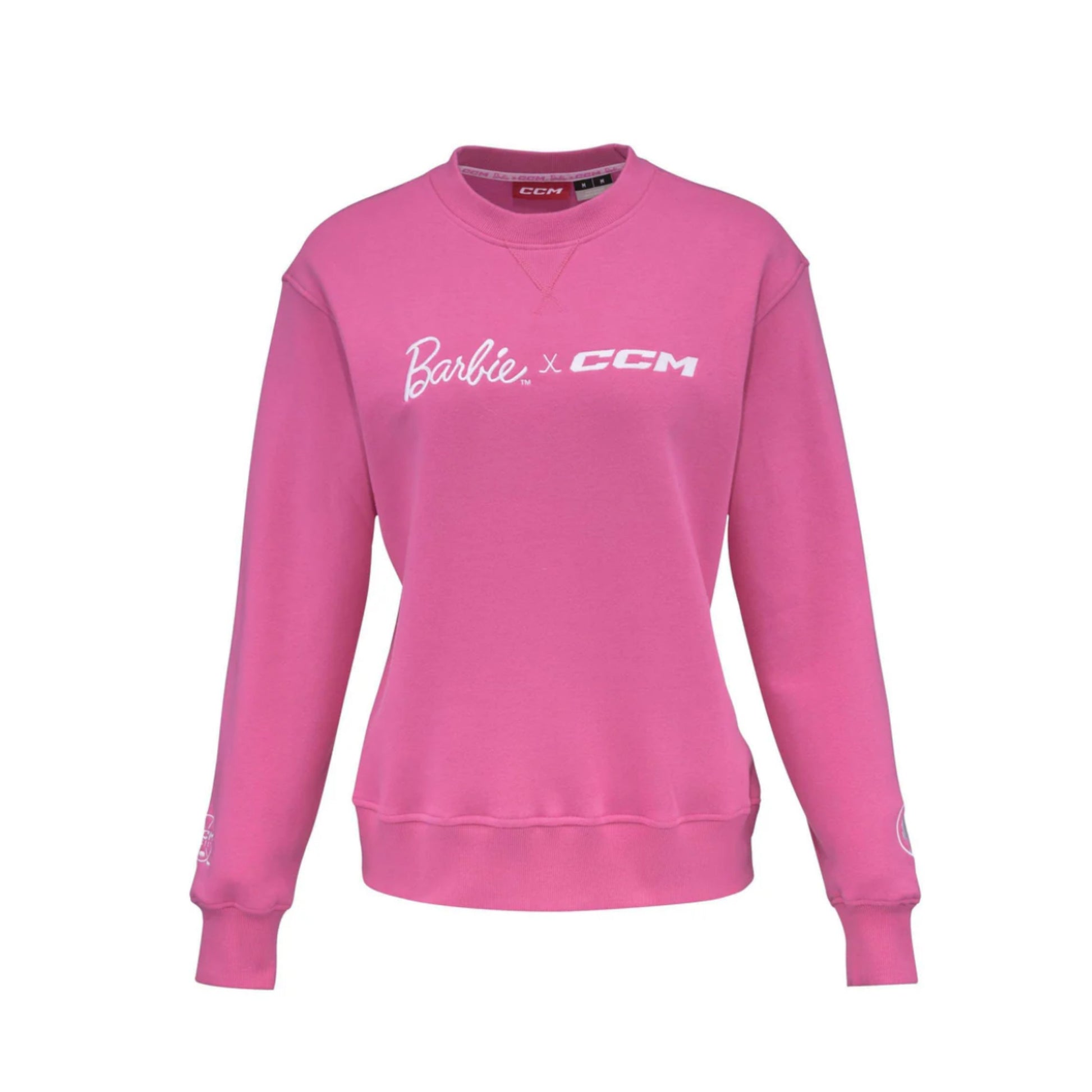 A photo of the Barbie™ x CCM Pink Embroidered Crewneck in colour pink.