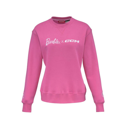 A photo of the Barbie™ x CCM Pink Embroidered Crewneck in colour pink.