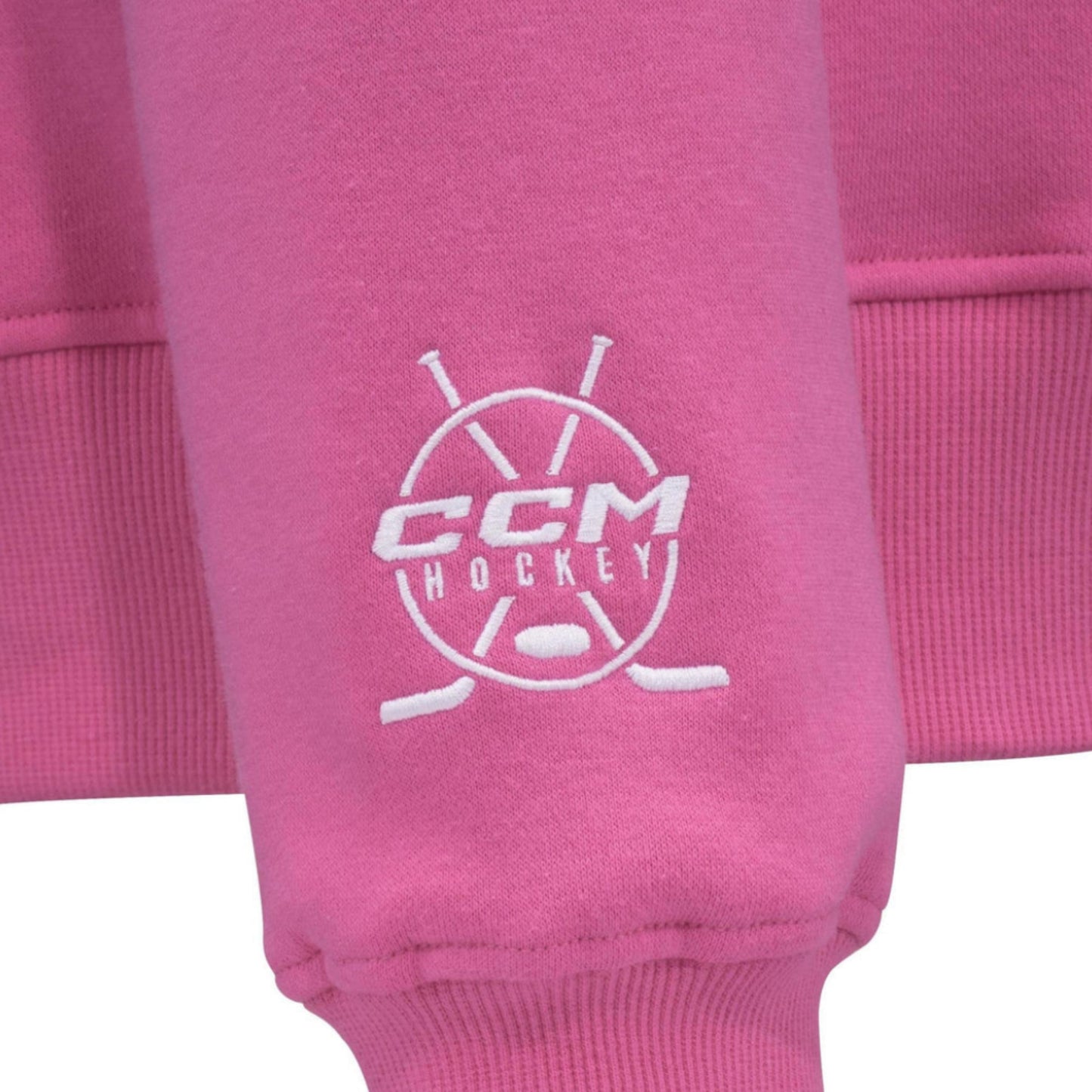 A photo of the Barbie™ x CCM Pink Embroidered Crewneck in colour pink.