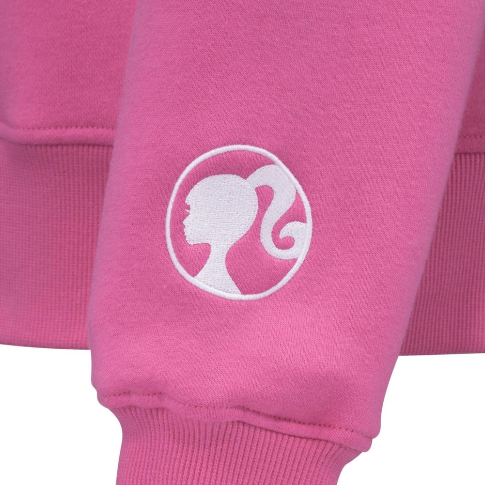 A photo of the Barbie™ x CCM Pink Embroidered Crewneck in colour pink.