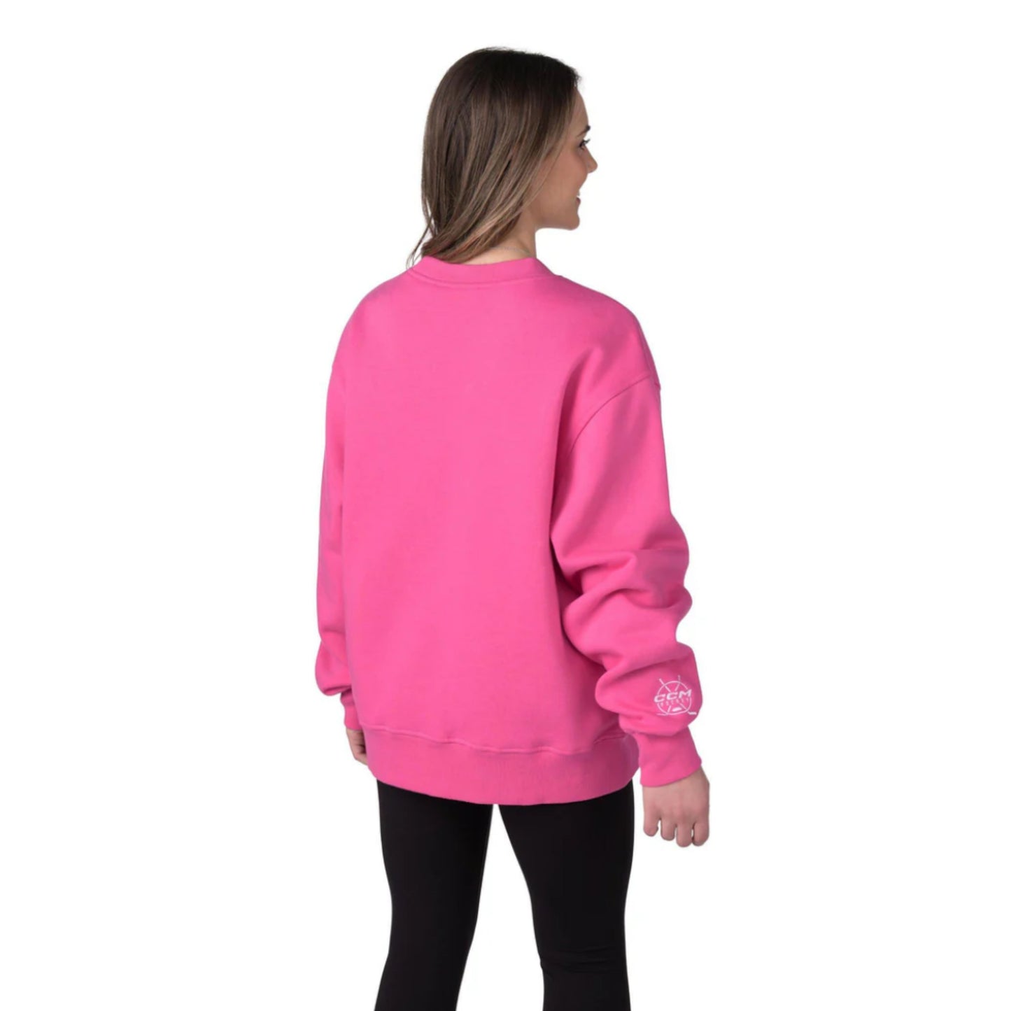 A photo of the Barbie™ x CCM Pink Embroidered Crewneck in colour pink.
