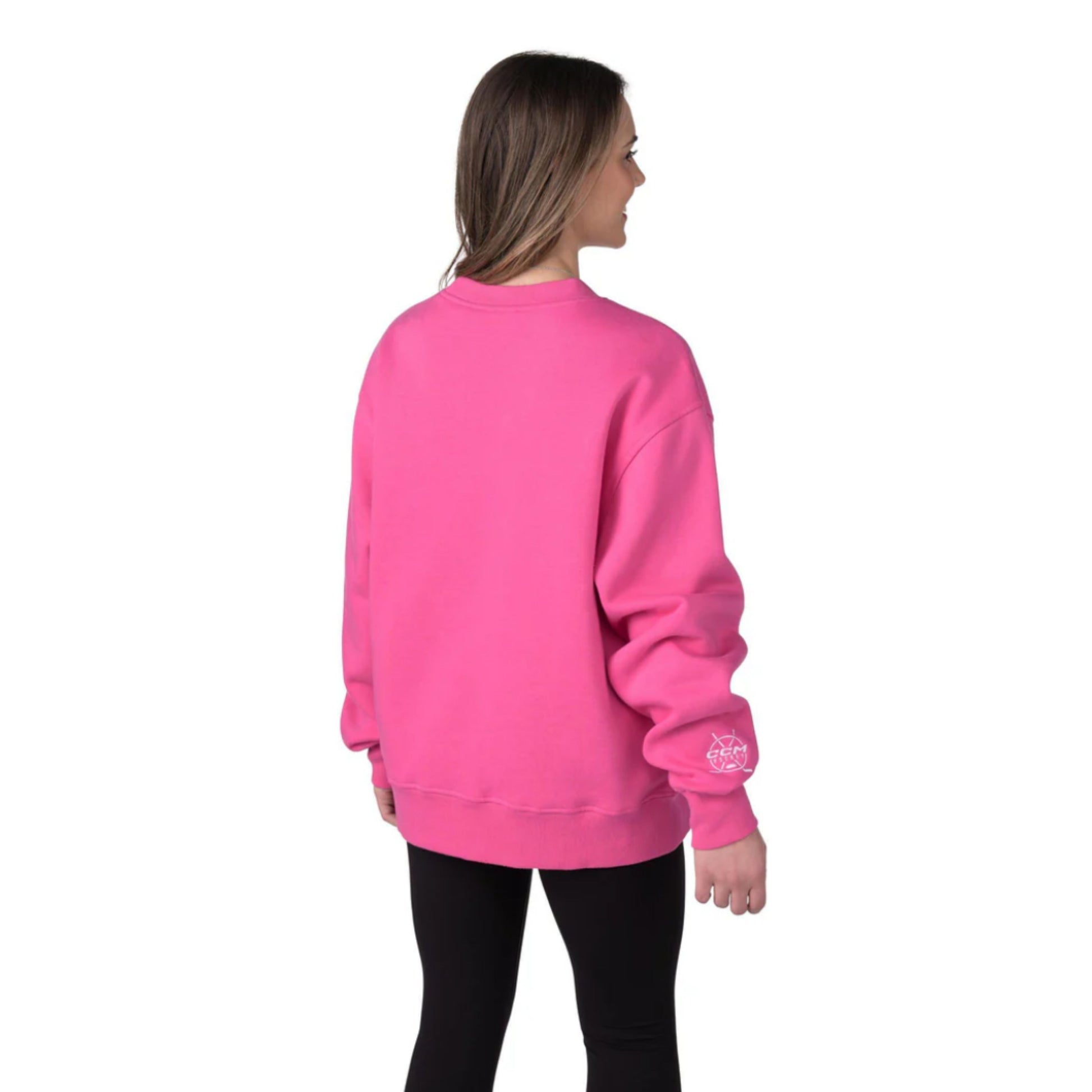 A photo of the Barbie™ x CCM Pink Embroidered Crewneck in colour pink.