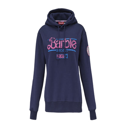 A photo of the Barbie x CCM Navy Pullover Hoodie Adult in colour navy.