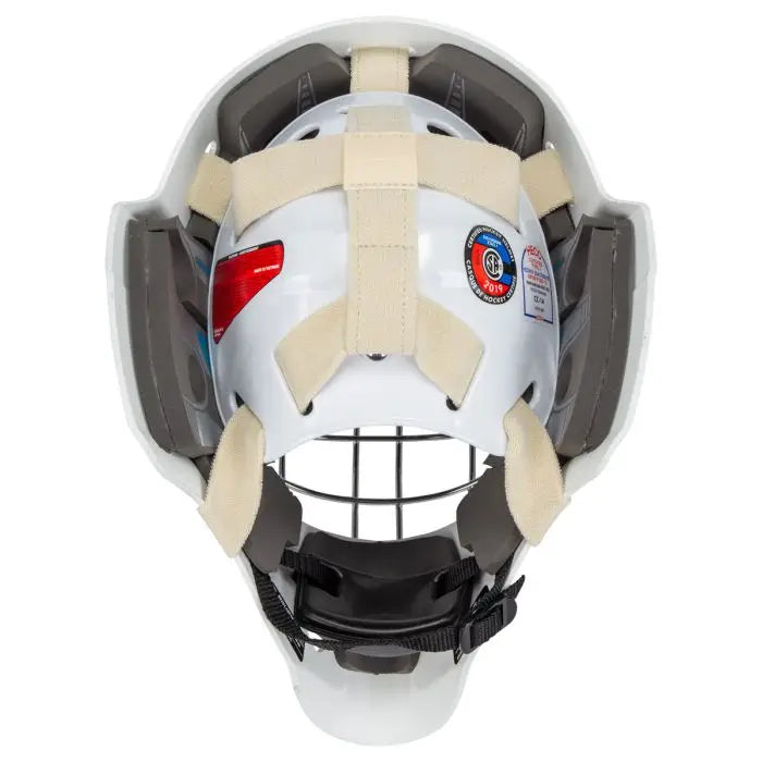 A photo of the Bauer 930 Youth Goalie Mask in colour White, rear view.