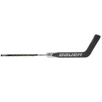 A photo of the Bauer AG5NT Senior Goalie Stick in colour grey, white and green. Side view.