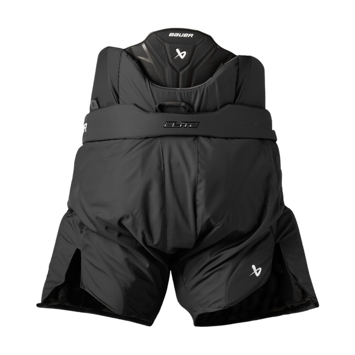 A photo of the Bauer Elite  Goalie Pants in colour black with white hockey lace.