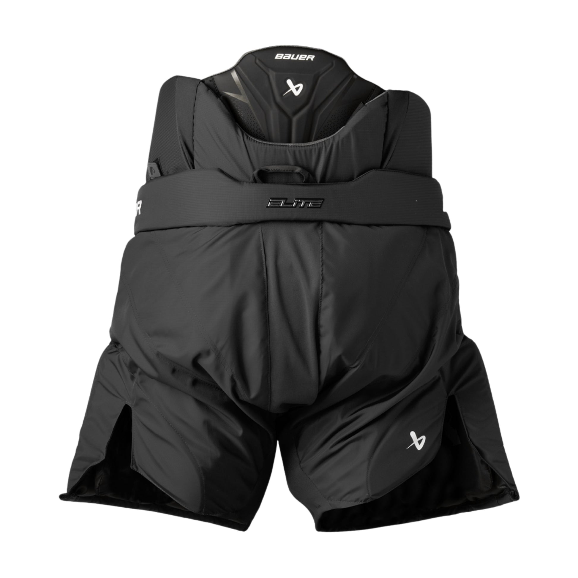 A photo of the Bauer Elite  Goalie Pants in colour black with white hockey lace.