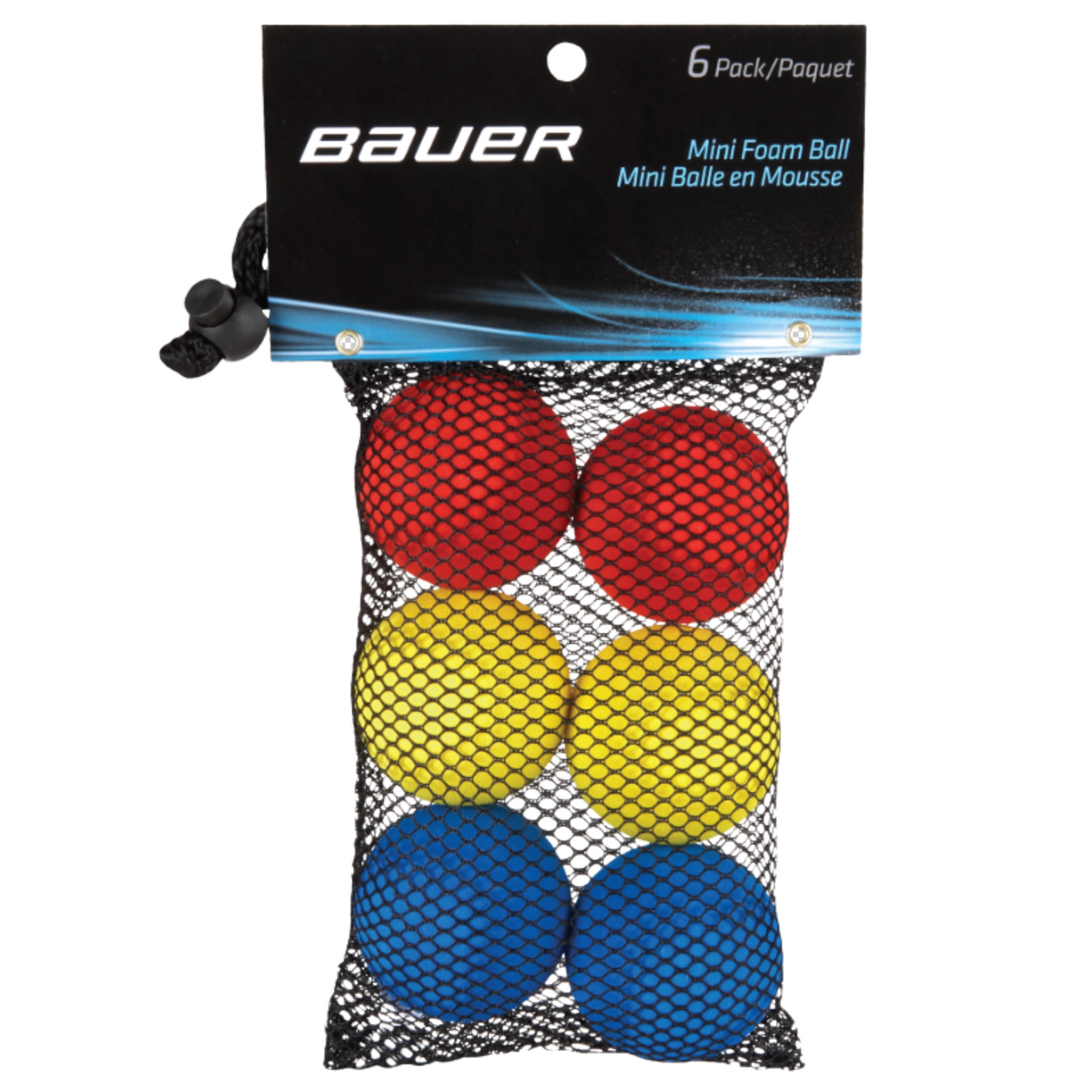 A photo of the Bauer Mini Foam Ball - 6PK in colour red, yellow and blue.